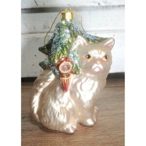 Dept 56‎ White Cat Blown Glass Ornament
